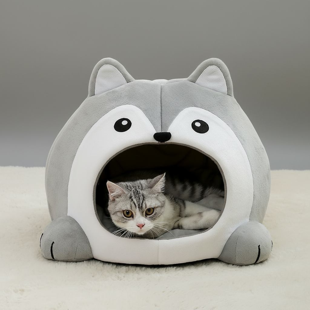 Husky Dog Shape Cat Bed House