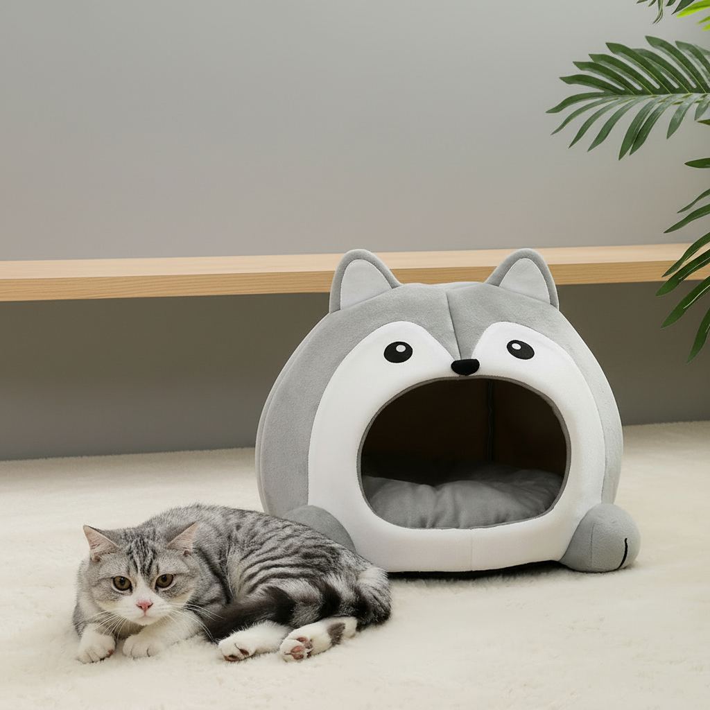 Husky Dog Shape Cat Bed House