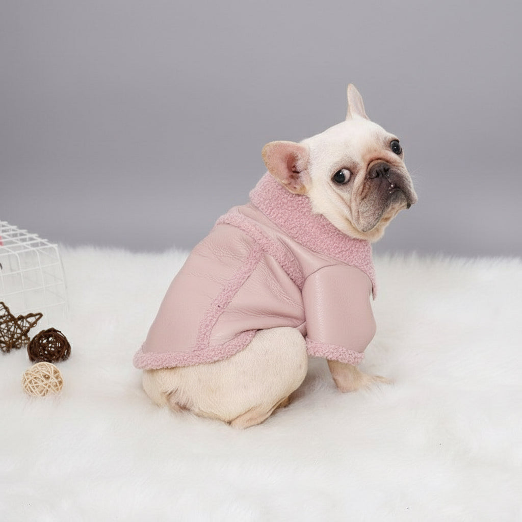 Plush Zipper Warm Faux Leather Dog Jacket