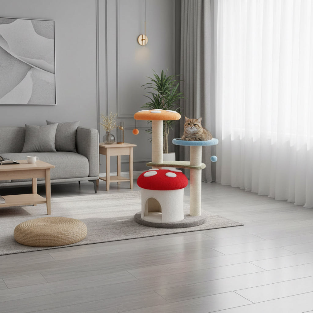 35 Inch Tall Cat Tower with Sisal Scratching Posts Cat Condo and Padded Platforms-Multicolor