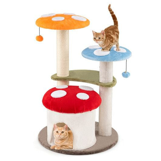 35 Inch Tall Cat Tower with Sisal Scratching Posts Cat Condo and Padded Platforms-Multicolor